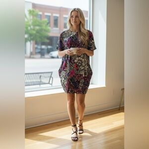 Trina Turk Charline Floral Dress Matte Jersey Shirt Shift XS Multicolor